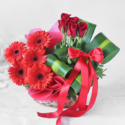 Click here for more on Red Gerberas and Roses Flower Basket (Krish)