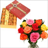 Click here for more on 12 mixed roses in a vase + 500gms of assorted sweets(11th Evening)