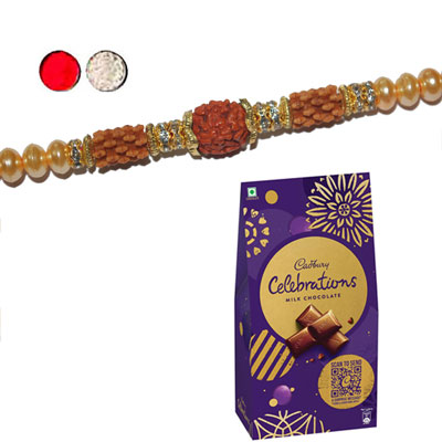 Click here for more on Rudraksha Rakhi - FR-8550 A (Single Rakhi), Cadbury Chocolates box