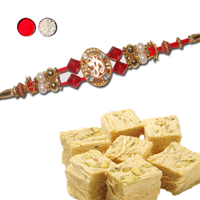 Click here for more on Rakhi -FR- 8040 A(Single Rakhi),500gms of Haldiram Soan papdi Sweet