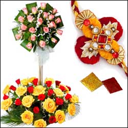 Click here for more on Fancy Rakhi with Life Size Flower Arrangement