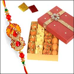 Click here for more on Fancy Rakhi +500 gms Assorted Sweets