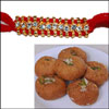 Click here for more on Single Line stone Rakhi (Single ) + 500gms of Badushah Sweet