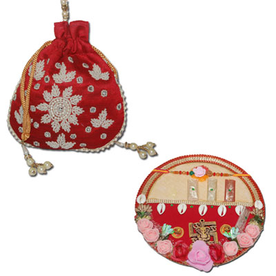Click here for more on Designer Beads Potli (Red color), Rakhi Thali - RT-2310 A