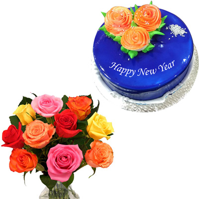 Click here for more on Blue Berry Gel Cake -1 kg,12 Mixed Roses flower bunch