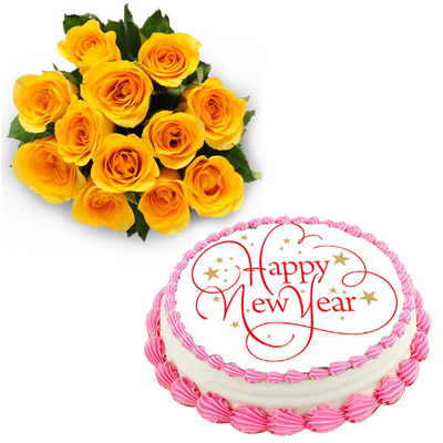 Click here for more on Round shape vanilla cake - 1kg + beautiful 12 yellow roses bunch