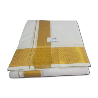 Click here for more on White Cotton Dhoti with Zari Border - Code1501