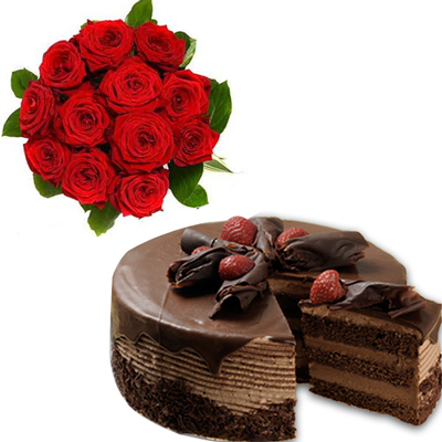 Click here for more on Blackforest cake half kg , 12 Red Roses Flower bunch